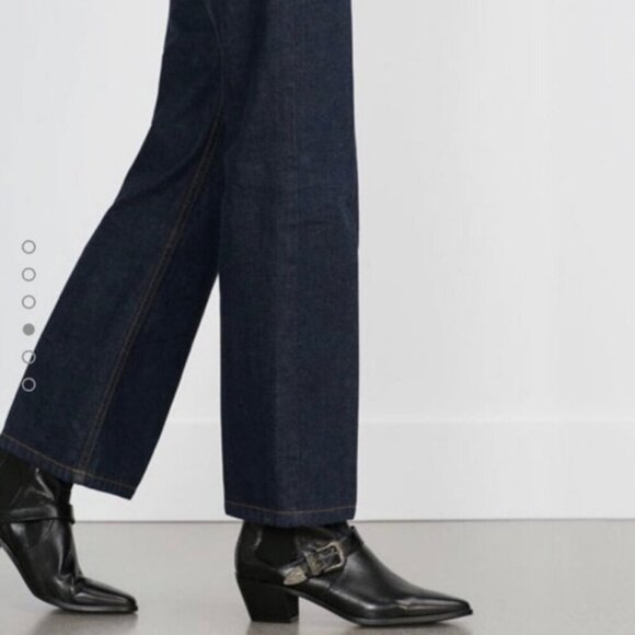 Zara Basic Black Leather Buckled Western Ankle Boots Women’s Size 9 - Picture 2 of 11